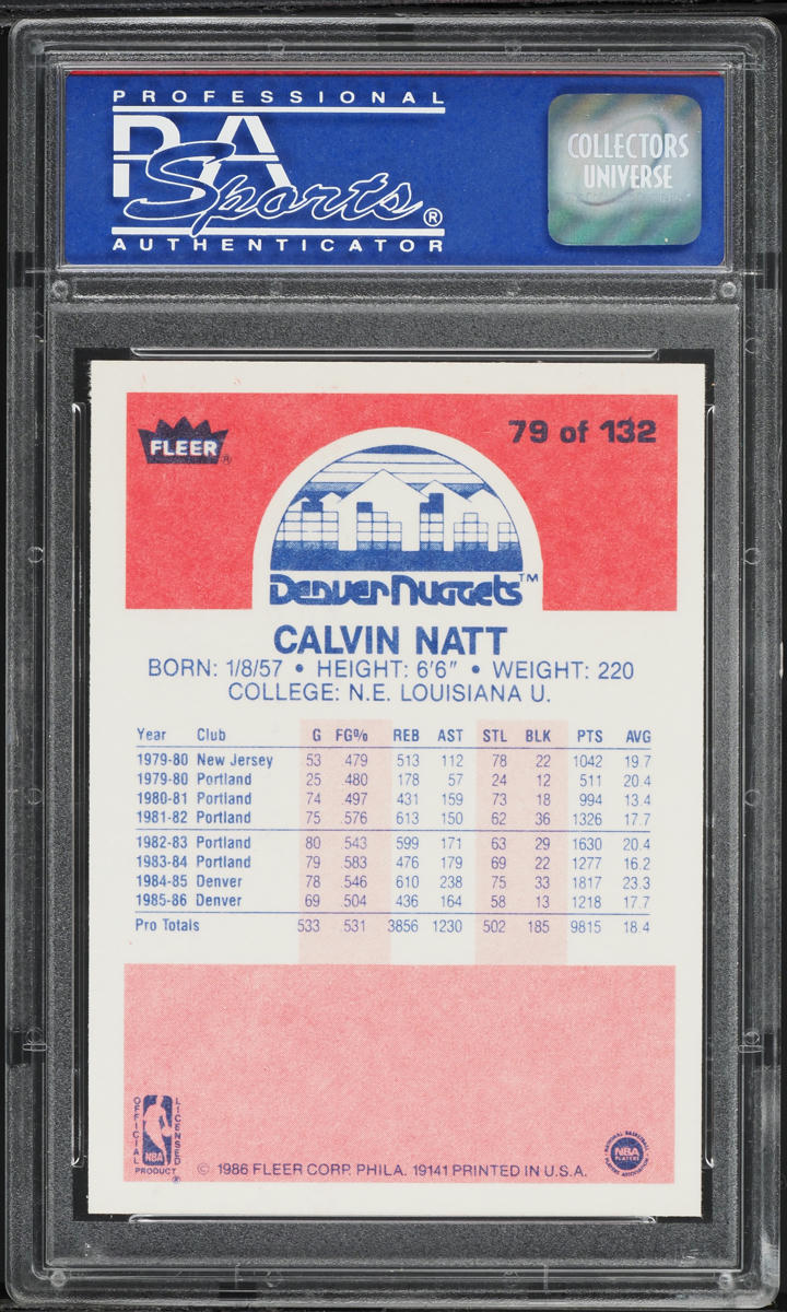 1986 Fleer Basketball Calvin Natt #79 PSA 10 GEM MINT