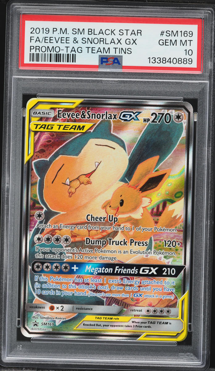 2019 Pokemon Sun & Moon Promo Tag Team Alt Art Eevee & Snorlax GX #SM169 PSA 10 GEM MINT