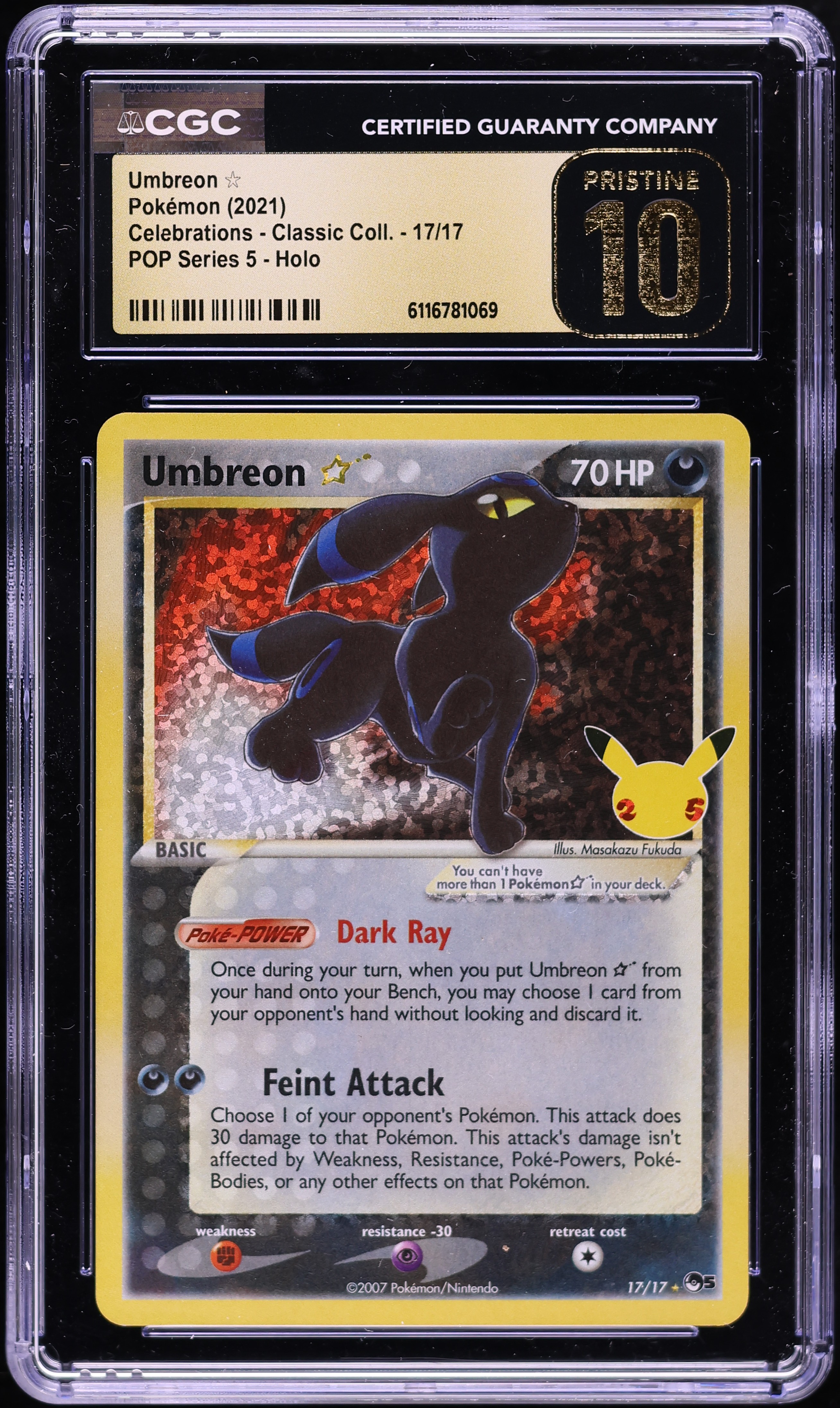 2021 Pokemon Sword & Shield Celebrations Classic Holo Umbreon Gold Star #17 CGC 10 PRISTINE