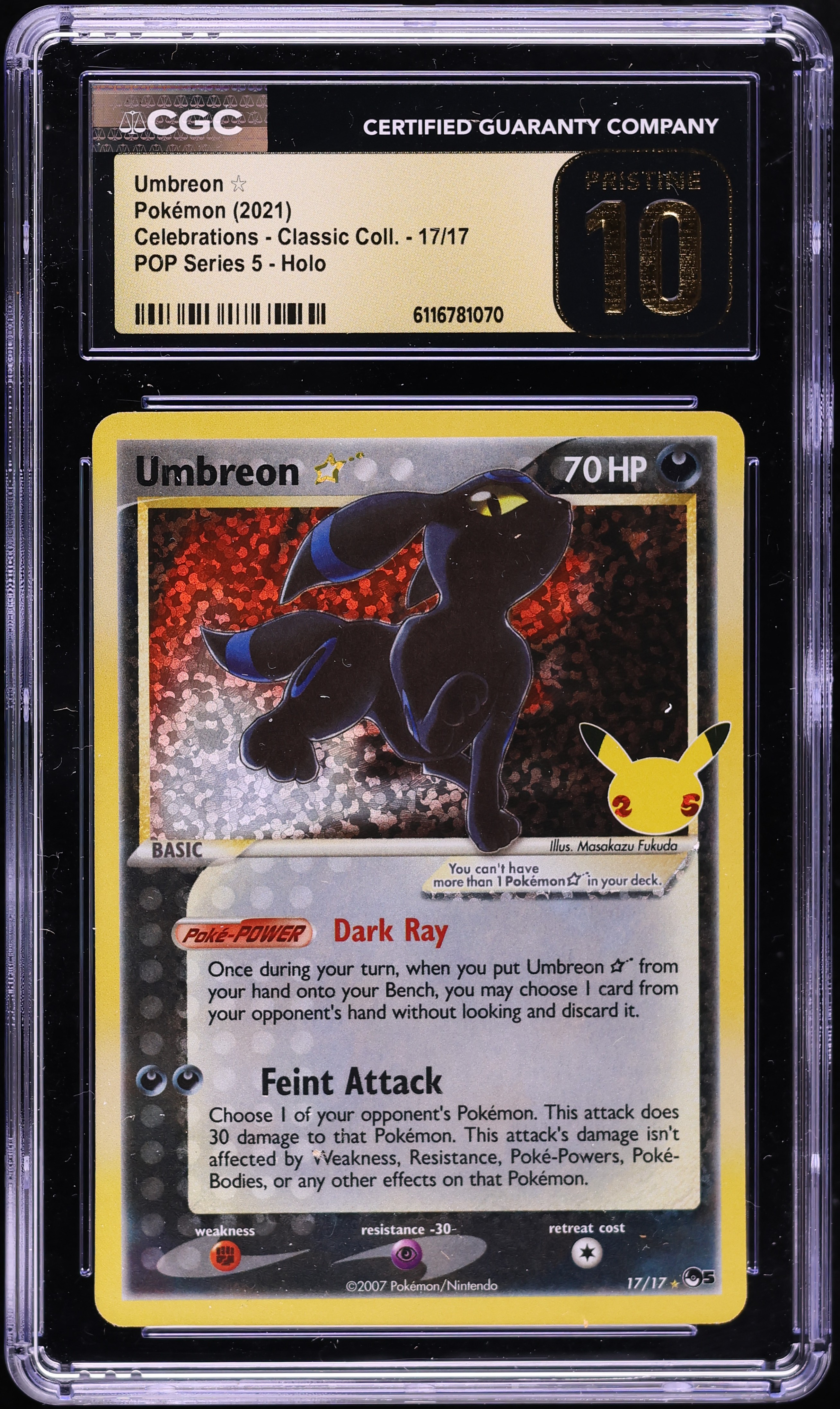 2021 Pokemon Sword & Shield Celebrations Classic Holo Umbreon Gold Star #17 CGC 10 PRISTINE