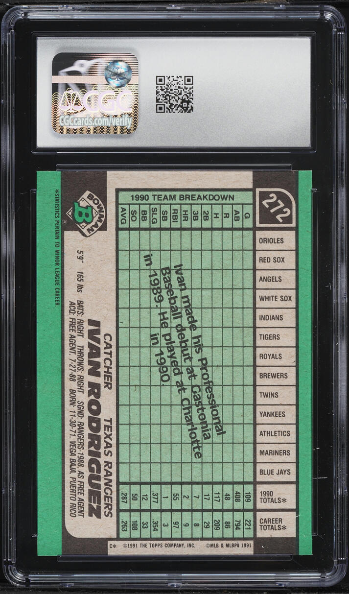 1991 Bowman Ivan Rodriguez ROOKIE #272 CGC 8.5 NM-MT+