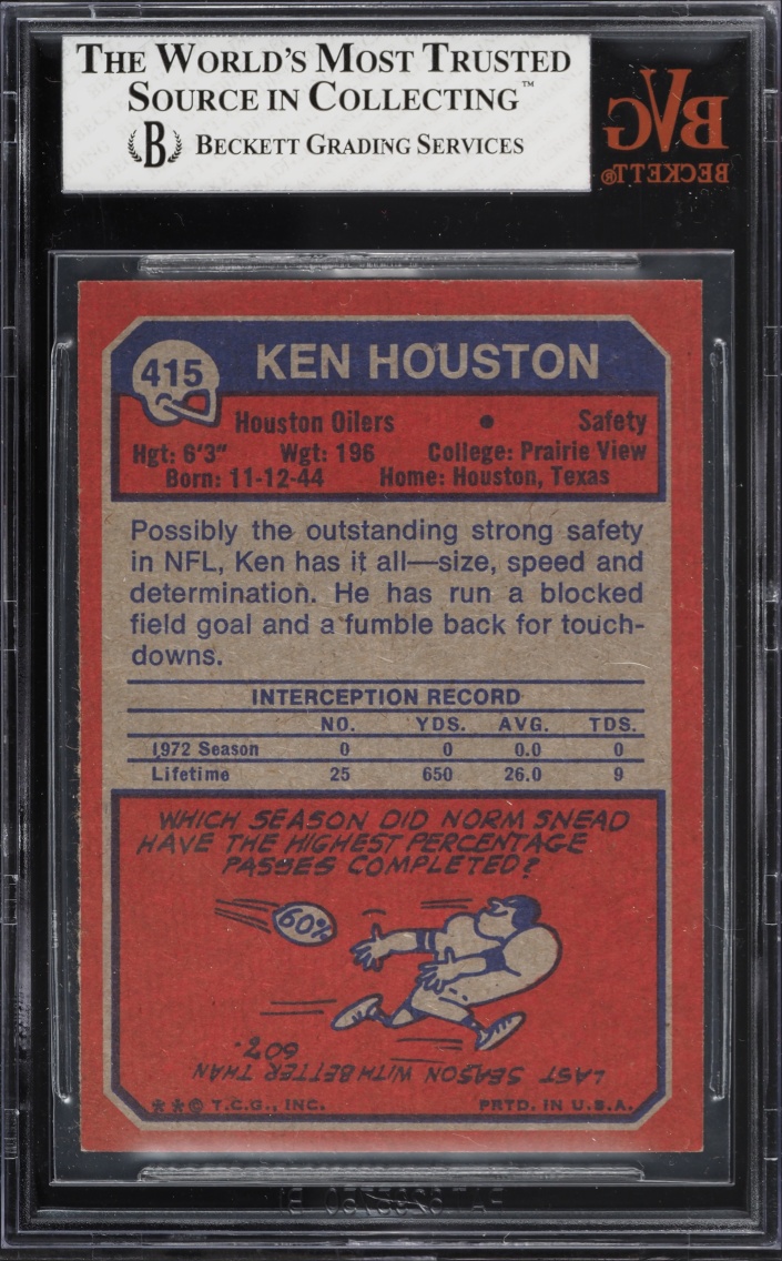 1973 Topps Football Ken Houston #415 BVG 8 NM-MT