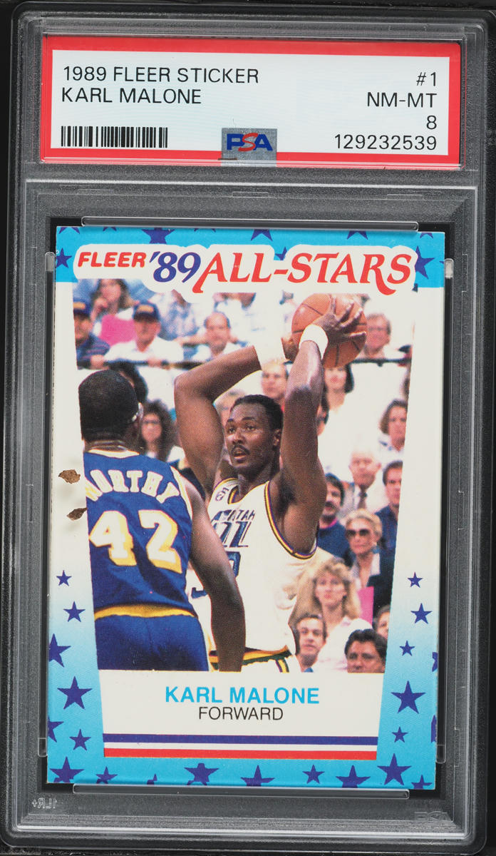 1989 Fleer Sticker Karl Malone ALL STARS #1 PSA 8 NM-MT