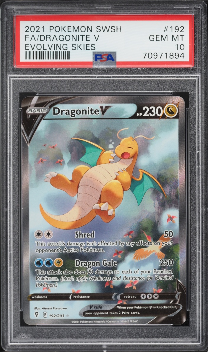 2021 Pokemon Sword & Shield Evolving Skies Full Art Dragonite V #192 PSA 10 GEM MINT