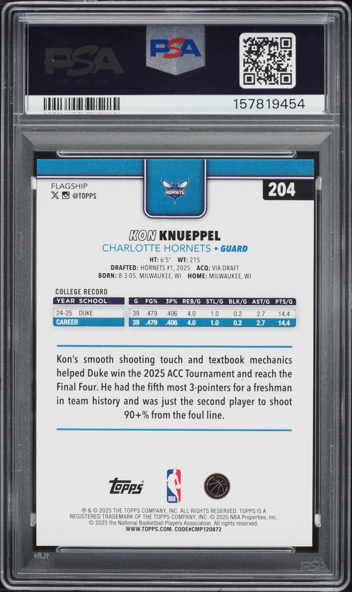 2025 Topps Basketball Kon Knueppel ROOKIE #204 PSA 10 GEM MINT