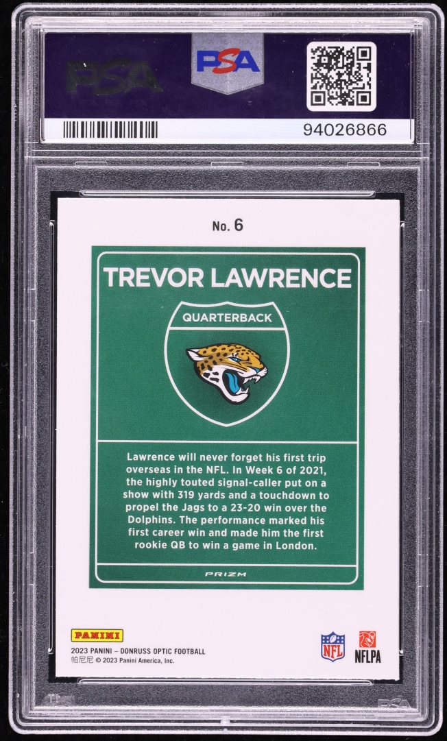 2023 Donruss Optic International Downtown Trevor Lawrence #6 PSA 10 GEM MINT