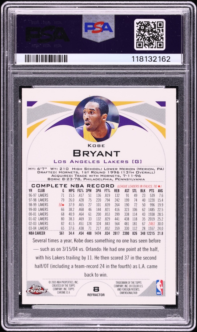 2004 Topps Chrome Refractor Kobe Bryant #8 PSA 8 NM-MT