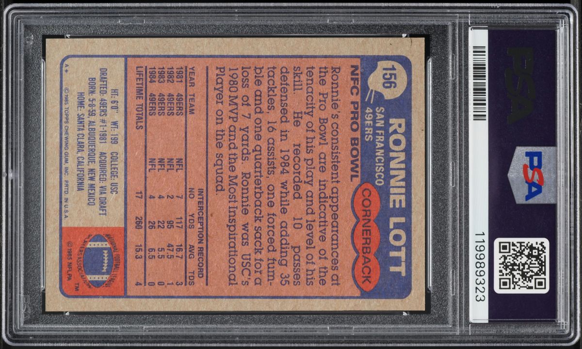 1985 Topps Football Ronnie Lott #156 PSA 8 NM-MT