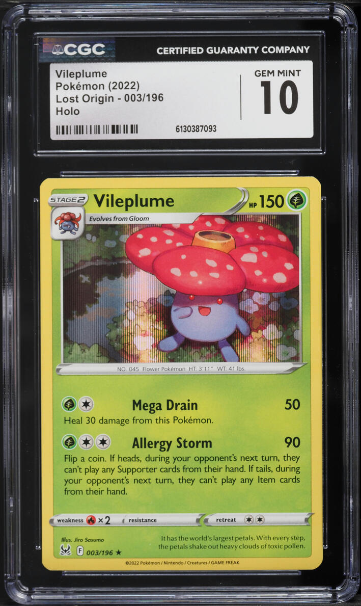 2022 Pokemon Sword & Shield Lost Origin Holo Vileplume #003 CGC 10 GEM MINT