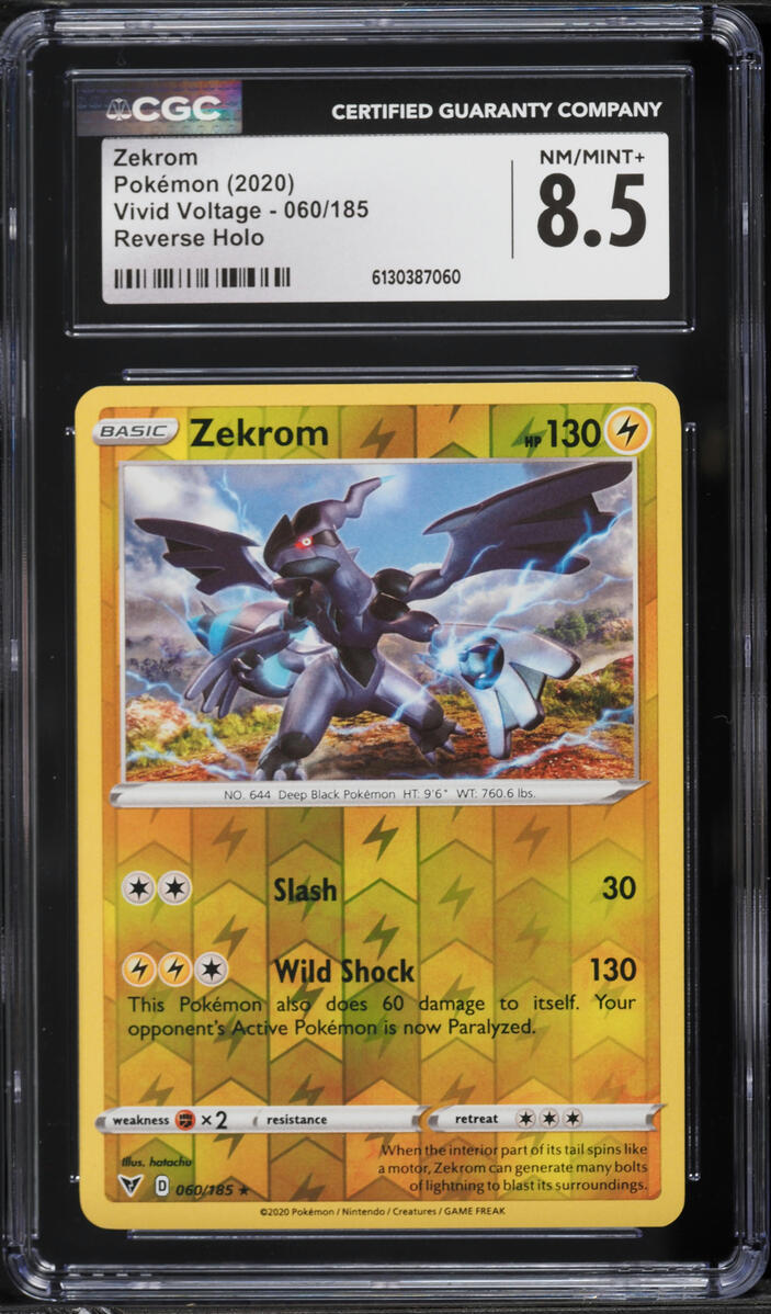 2020 Pokemon SWSH Vivid Voltage Reverse Holo Zekrom #060 CGC 8.5 NM-MT+