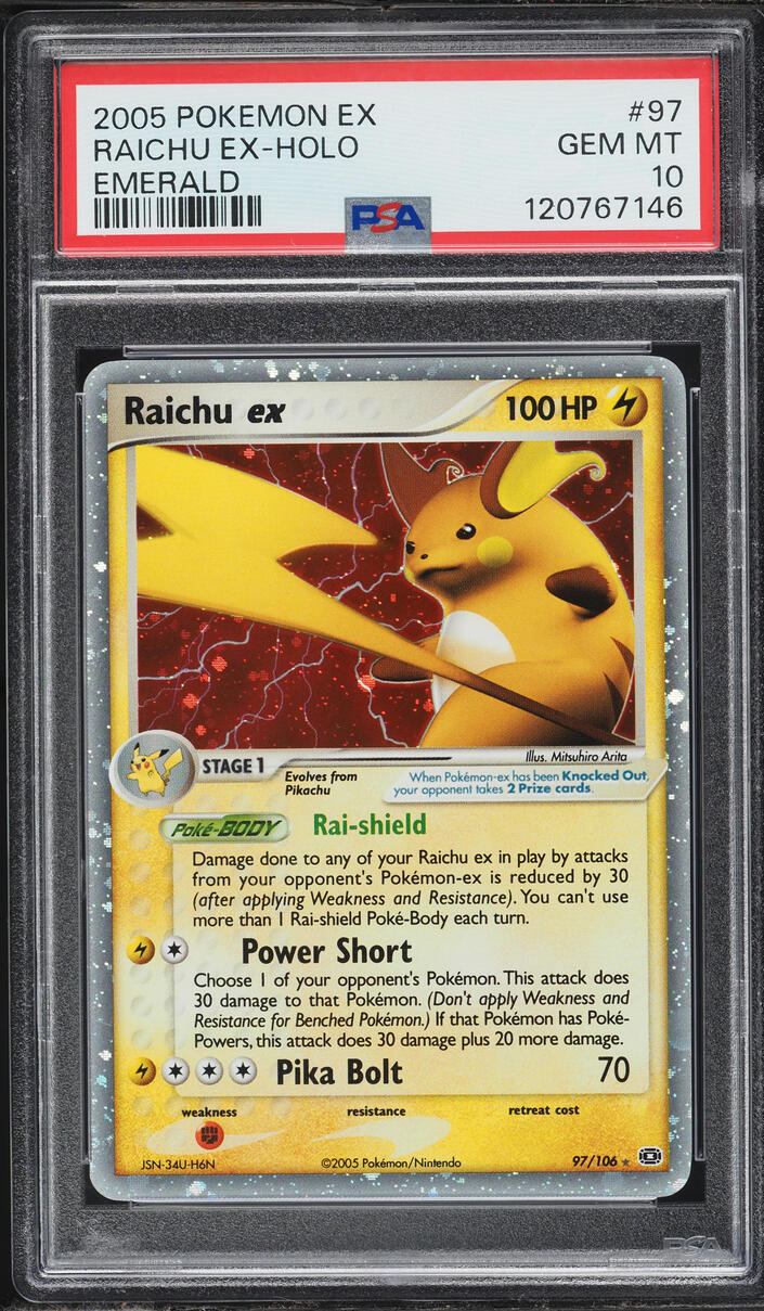 2005 Pokemon EX Emerald Holo Raichu EX #97 PSA 10 GEM MINT