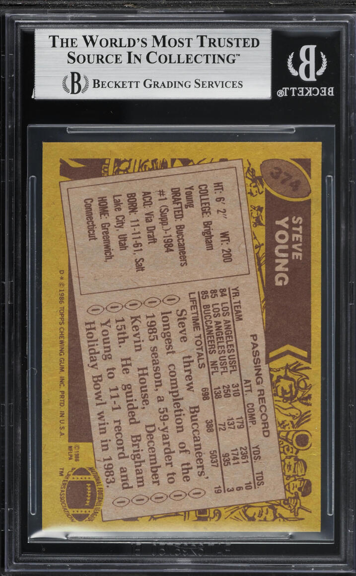 1986 Topps Football Steve Young ROOKIE #374 BGS 7.5 NRMT+