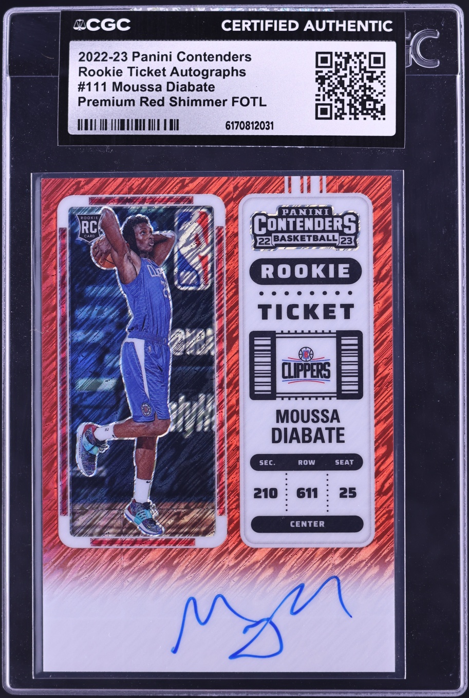 2022 Panini Contenders Ticket Premium Red Shimmer FOTL Moussa Diabate ROOKIE AUTO #111 CGC AUTH