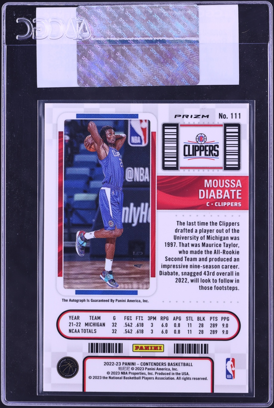 2022 Panini Contenders Ticket Premium Red Shimmer FOTL Moussa Diabate ROOKIE AUTO #111 CGC AUTH
