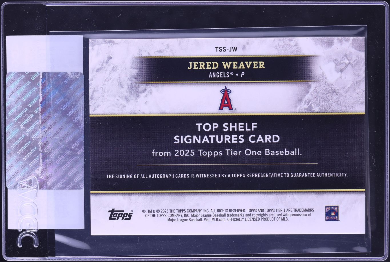 2025 Topps Tier One Top Shelf Signatures Jered Weaver AUTO /99 #TSS-JW CGC AUTH