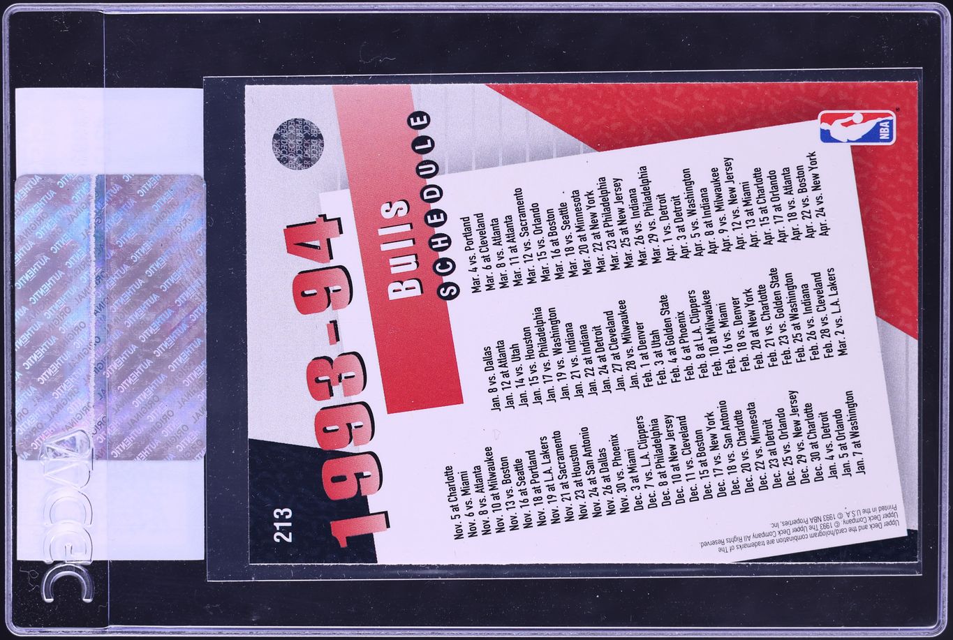 1993 Upper Deck Basketball Chicago Bulls w/ Michael Jordan #213 CGC AUTH