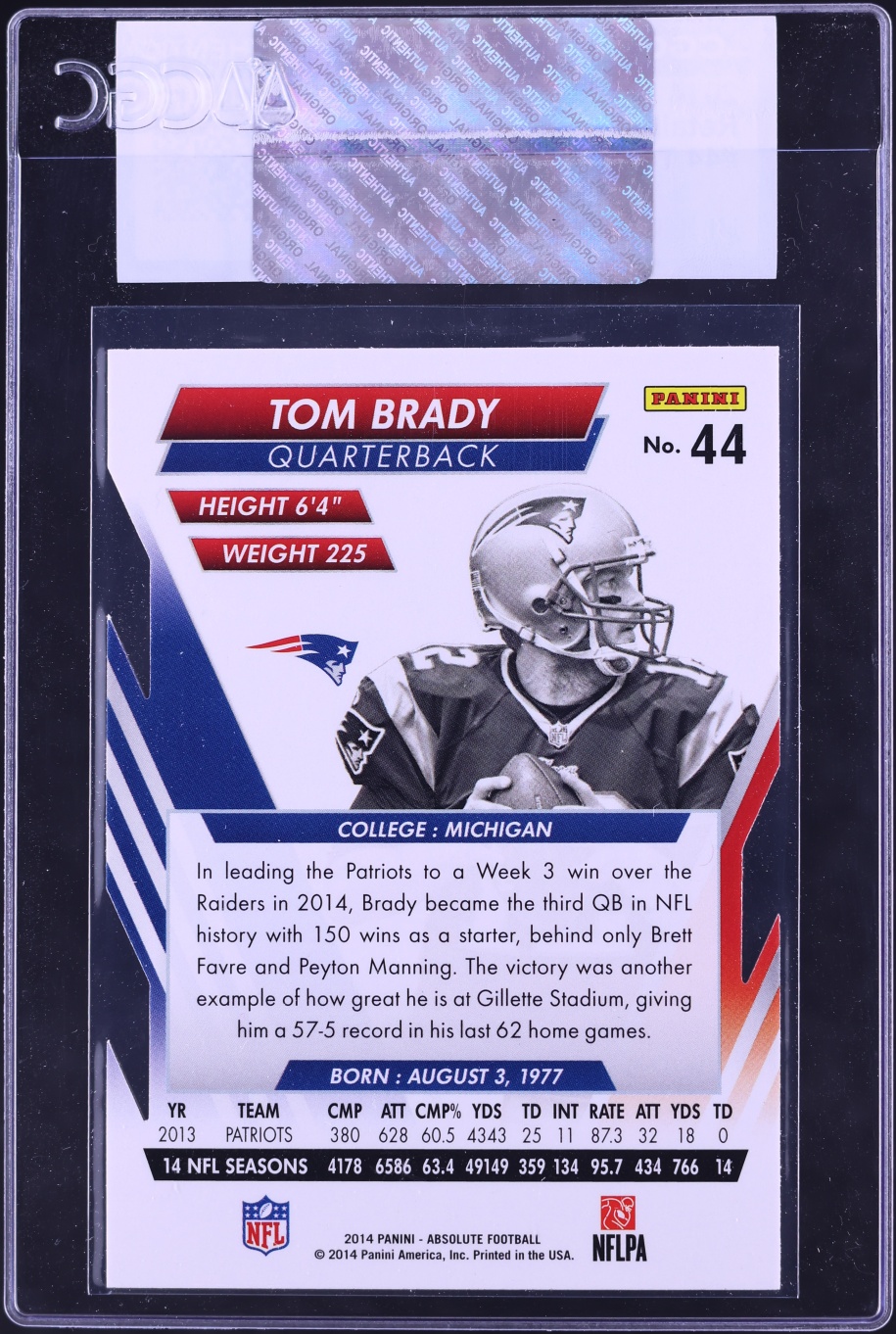 2014 Absolute Retail Tom Brady #44 CGC AUTH