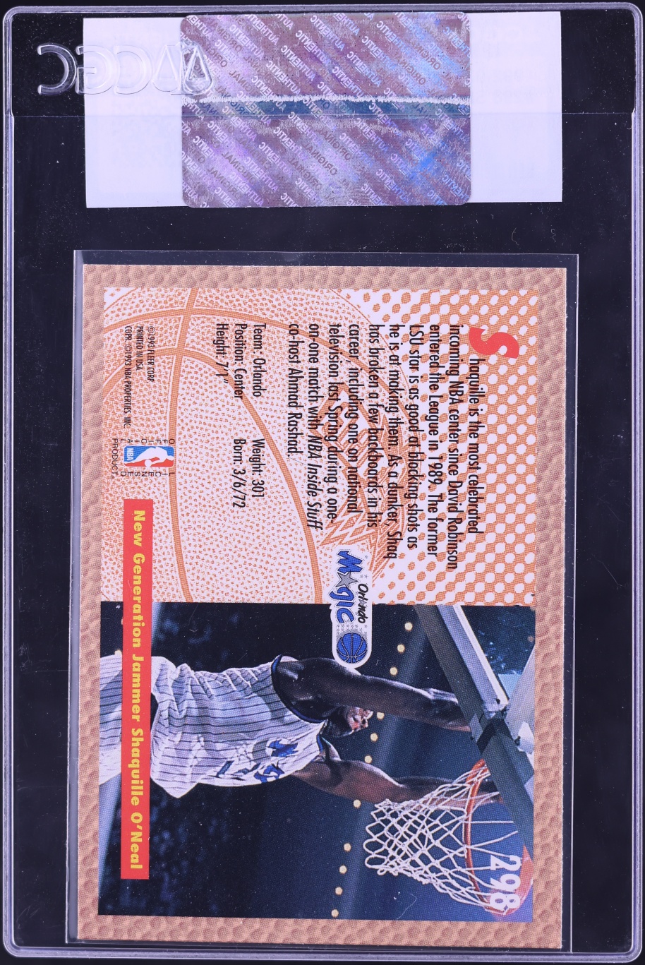 1992 Fleer Basketball Shaquille O'Neal ROOKIE #298 CGC AUTH