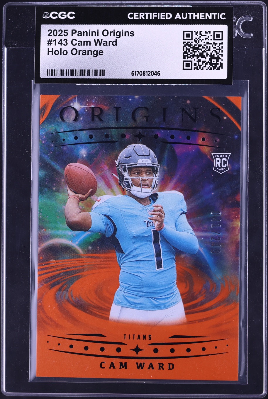 2025 Panini Origins Holo Orange Cam Ward ROOKIE /249 #143 CGC AUTH