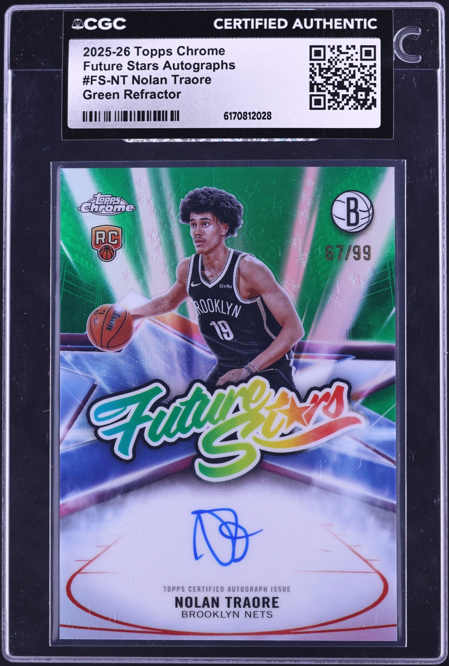 2025 Topps Chrome Future Stars Green Refractor Nolan Traore ROOKIE AUTO /99 #FS-NT CGC AUTH