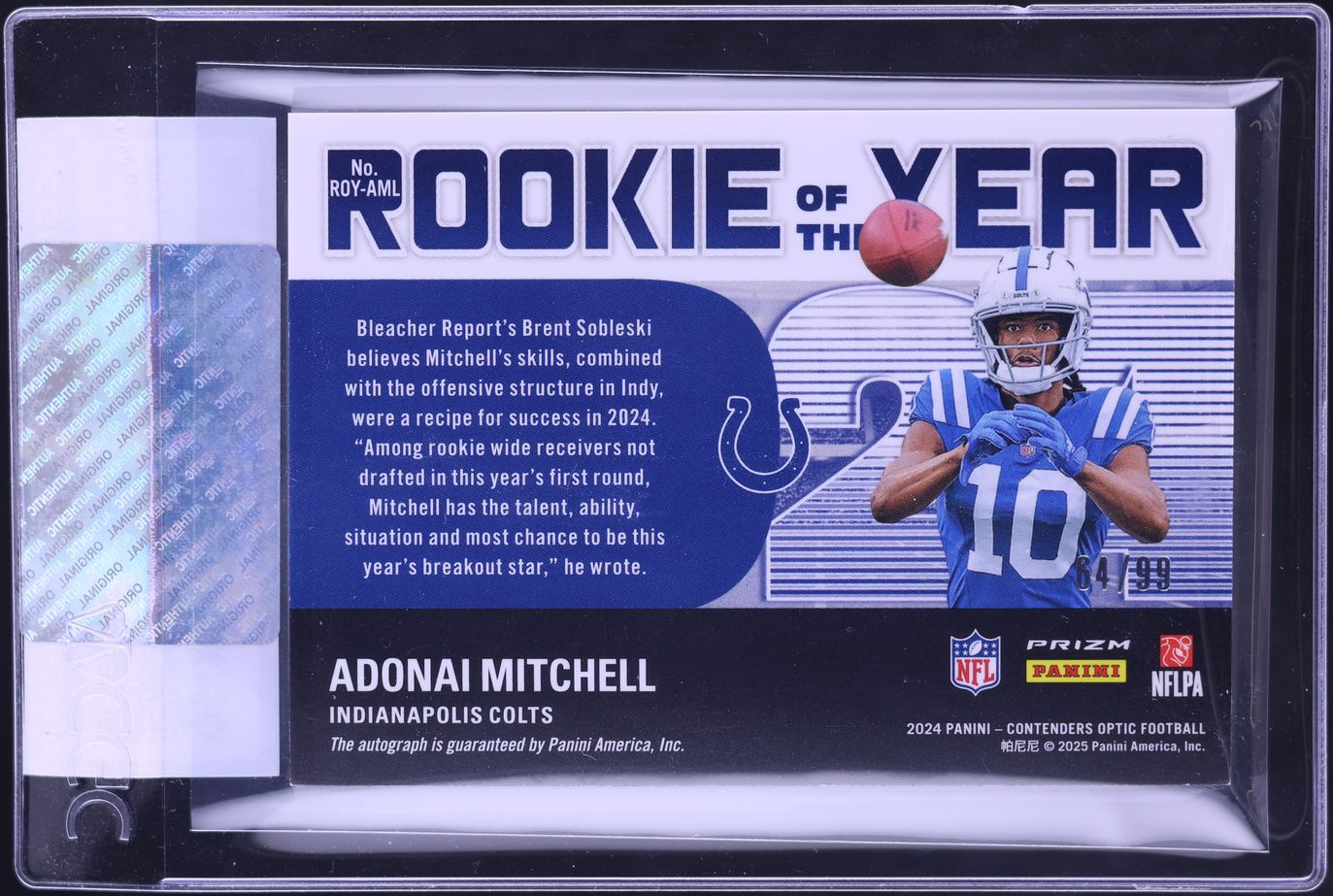 2024 Panini Contenders Optic ROY Adonai Mitchell ROOKIE AUTO /99 #ROY-AML CGC AUTH
