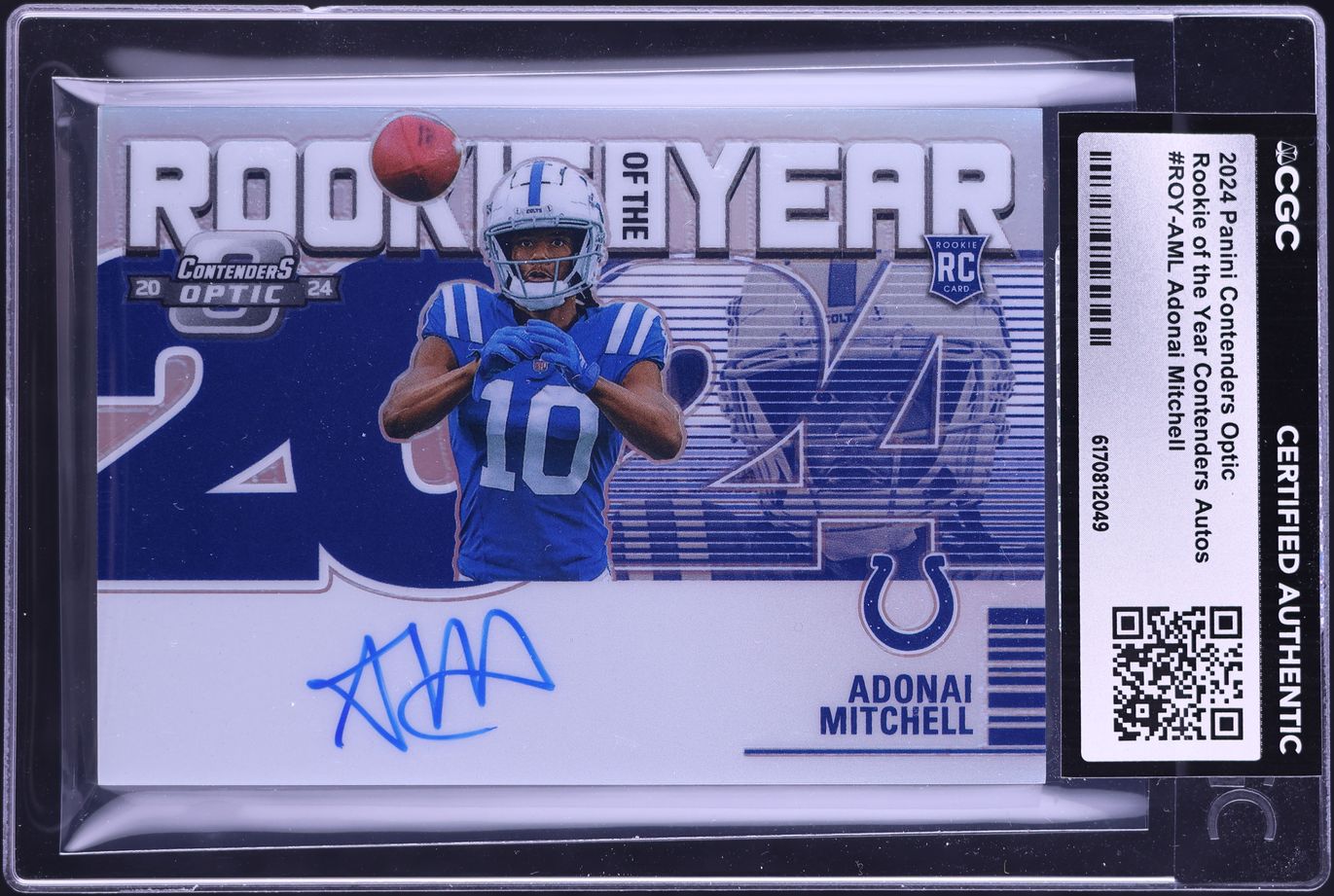 2024 Panini Contenders Optic ROY Adonai Mitchell ROOKIE AUTO /99 #ROY-AML CGC AUTH