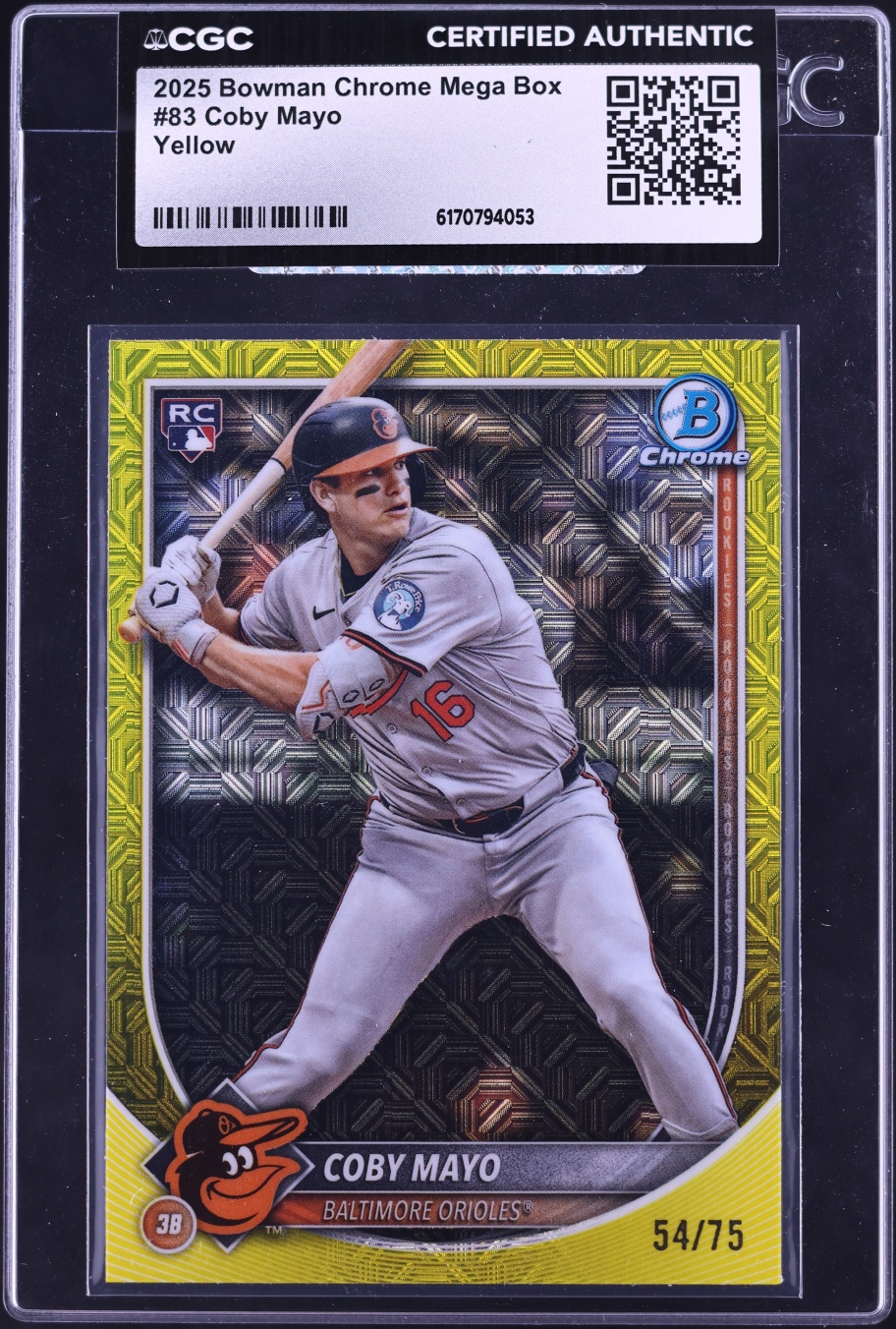 2025 Bowman Chrome Mega Box Yellow Coby Mayo ROOKIE /75 #83 CGC AUTH