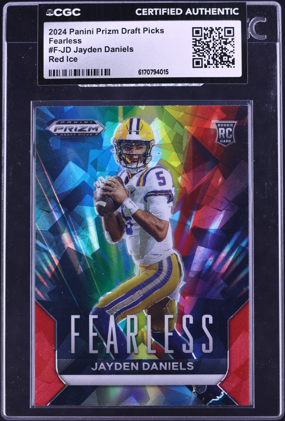 2024 Panini Prizm Draft Picks Fearless Red Ice Jayden Daniels ROOKIE #F-JD CGC AUTH
