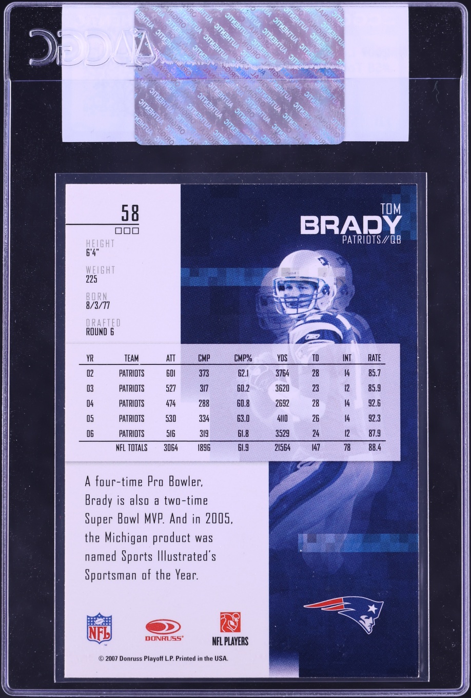 2007 Leaf Rookies & Stars Tom Brady #58 CGC AUTH