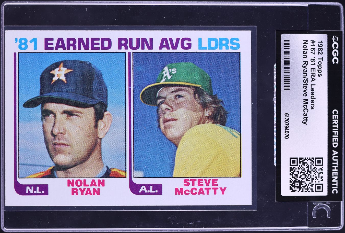 1982 Topps Steve McCatty & Nolan Ryan ERA LEADERS #167 CGC AUTH