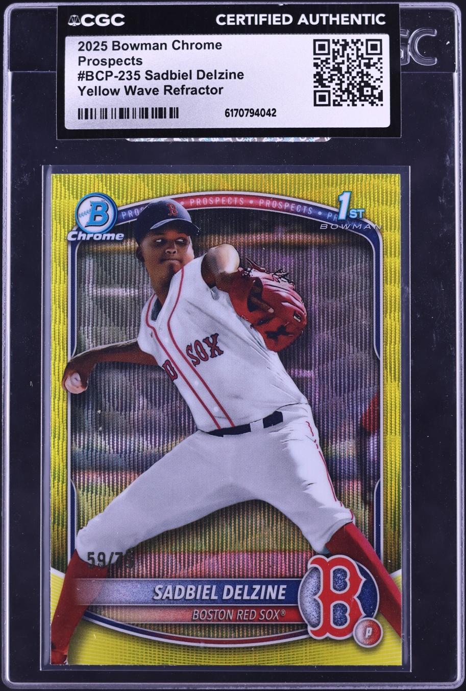 2025 Bowman Chrome Yellow Wave Refractor Sadbiel Delzine PROSPECT /75 #BCP-235 CGC AUTH