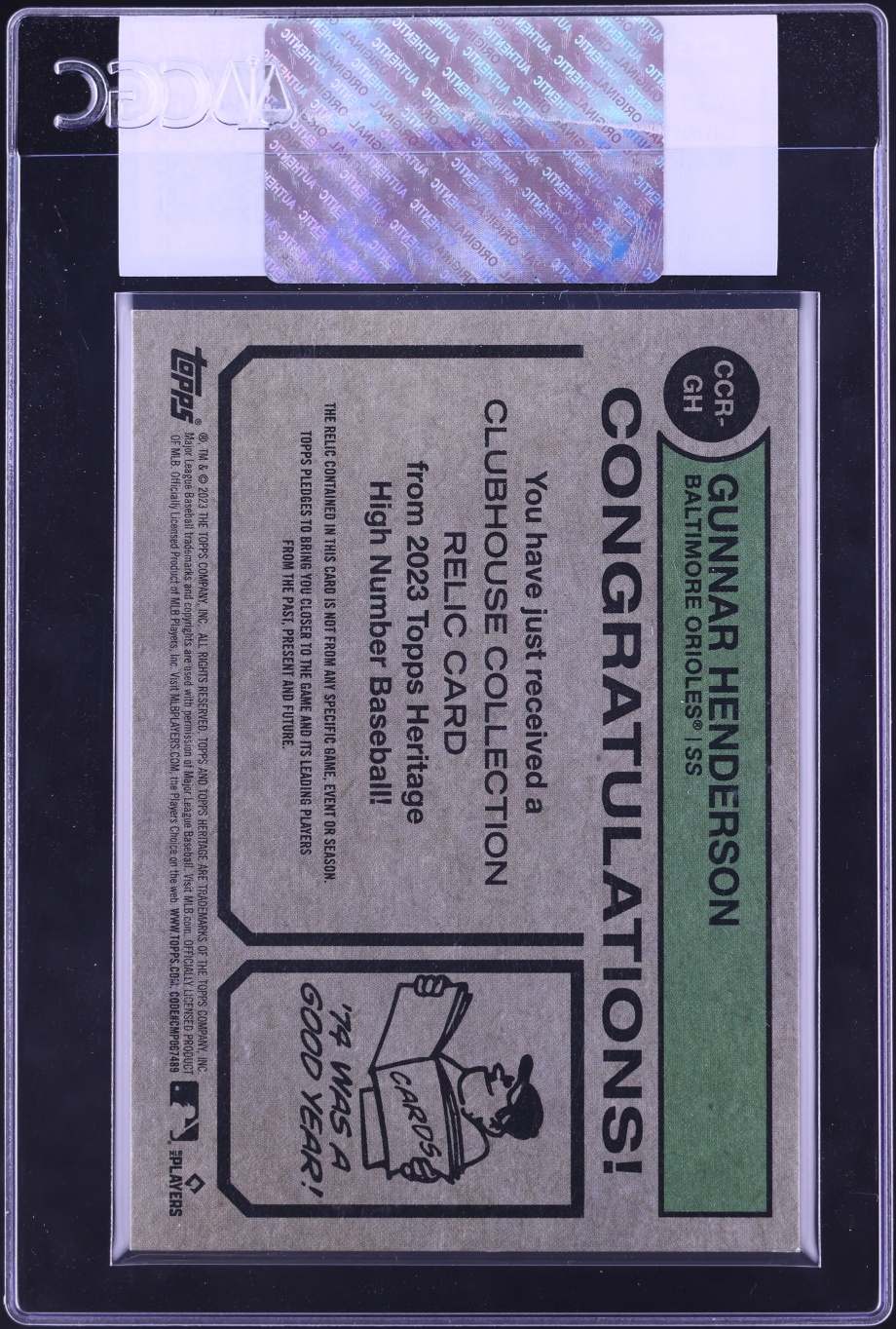 2023 Topps Heritage High Number Clubhouse Collection Gunnar Henderson ROOKIE PATCH CGC AUTH