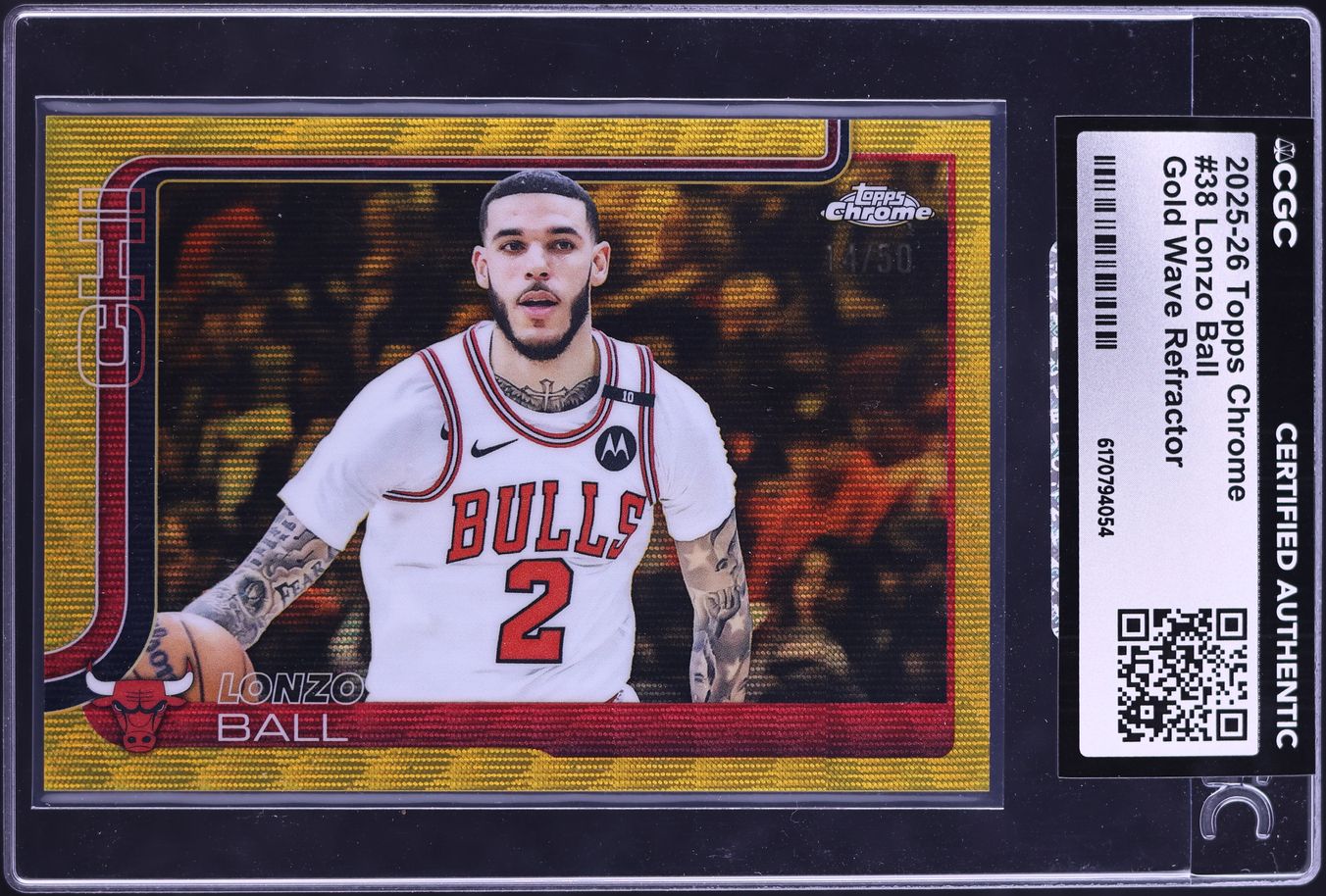 2025 Topps Chrome Gold Wave Refractor Lonzo Ball /50 #38 CGC AUTH