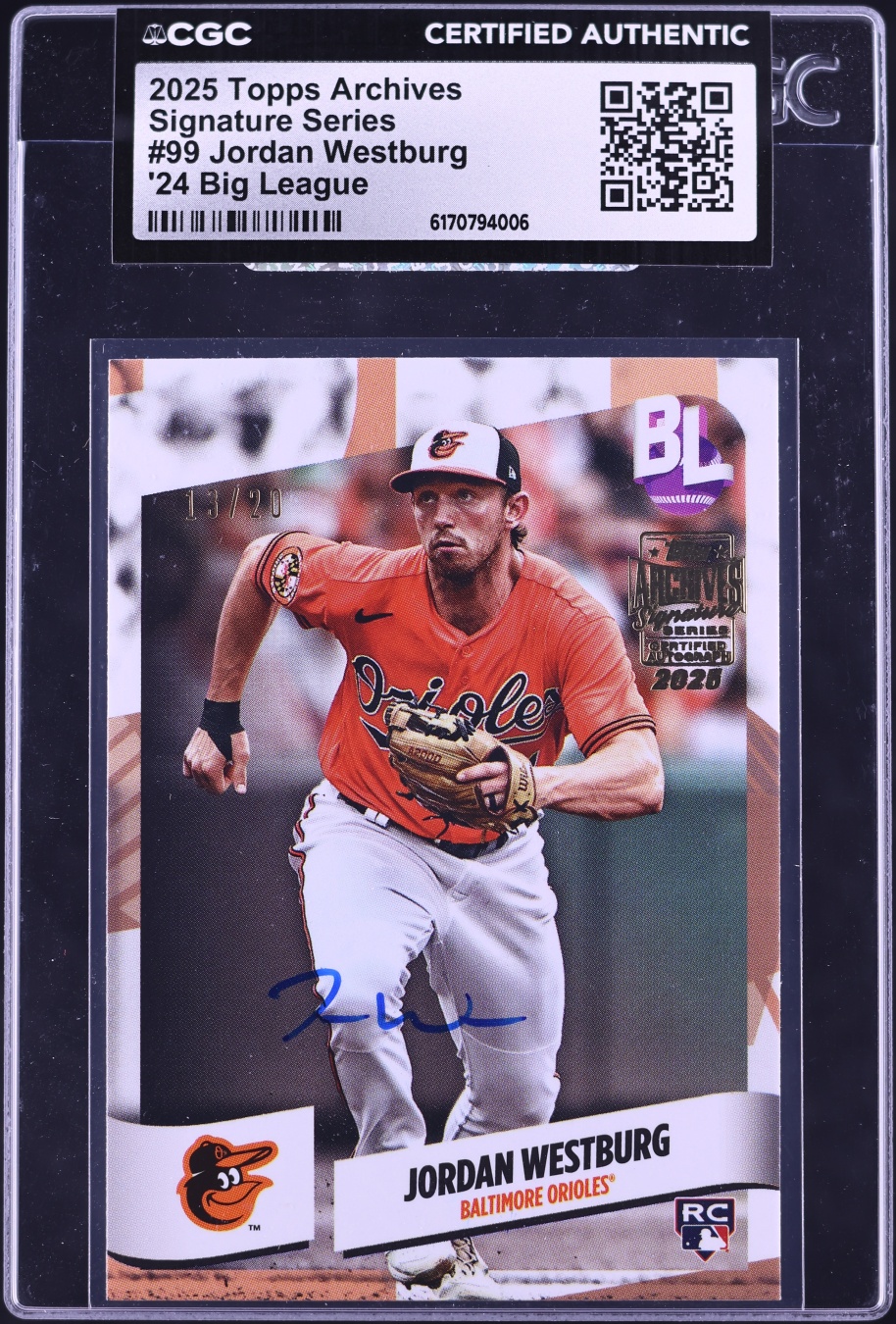 2025 Topps Archives Series '24 Big League Jordan Westburg ROOKIE AUTO /20 #99 CGC AUTH