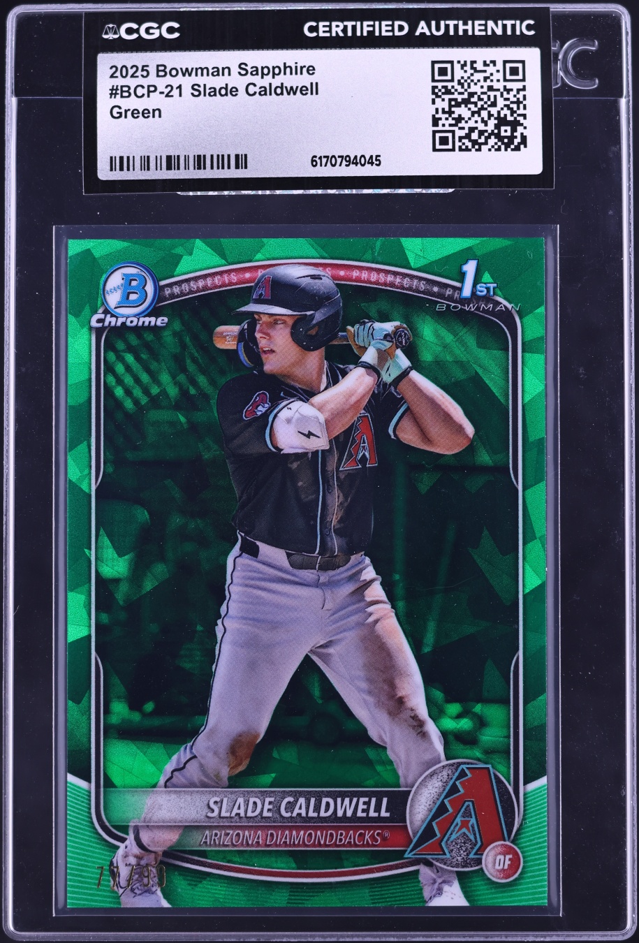 2025 Bowman Chrome Sapphire Green Slade Caldwell PROSPECT /99 #BCP-21 CGC AUTH