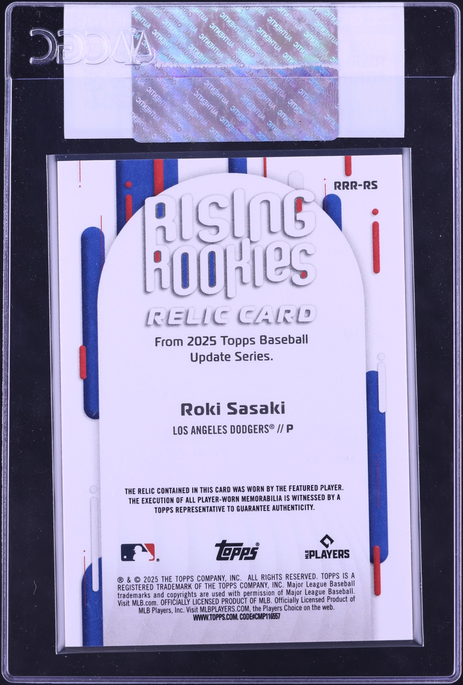 2025 Topps Update Rising Roki Sasaki ROOKIE PATCH #RRR-RS CGC AUTH
