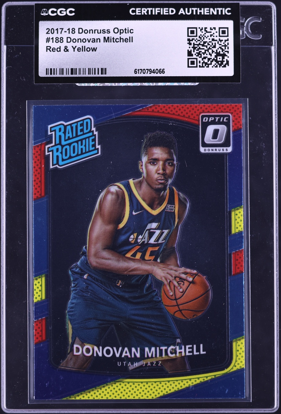 2017 Donruss Optic Red & Yellow Donovan Mitchell ROOKIE #188 CGC AUTH