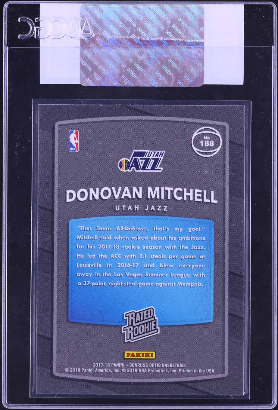 2017 Donruss Optic Red & Yellow Donovan Mitchell ROOKIE #188 CGC AUTH