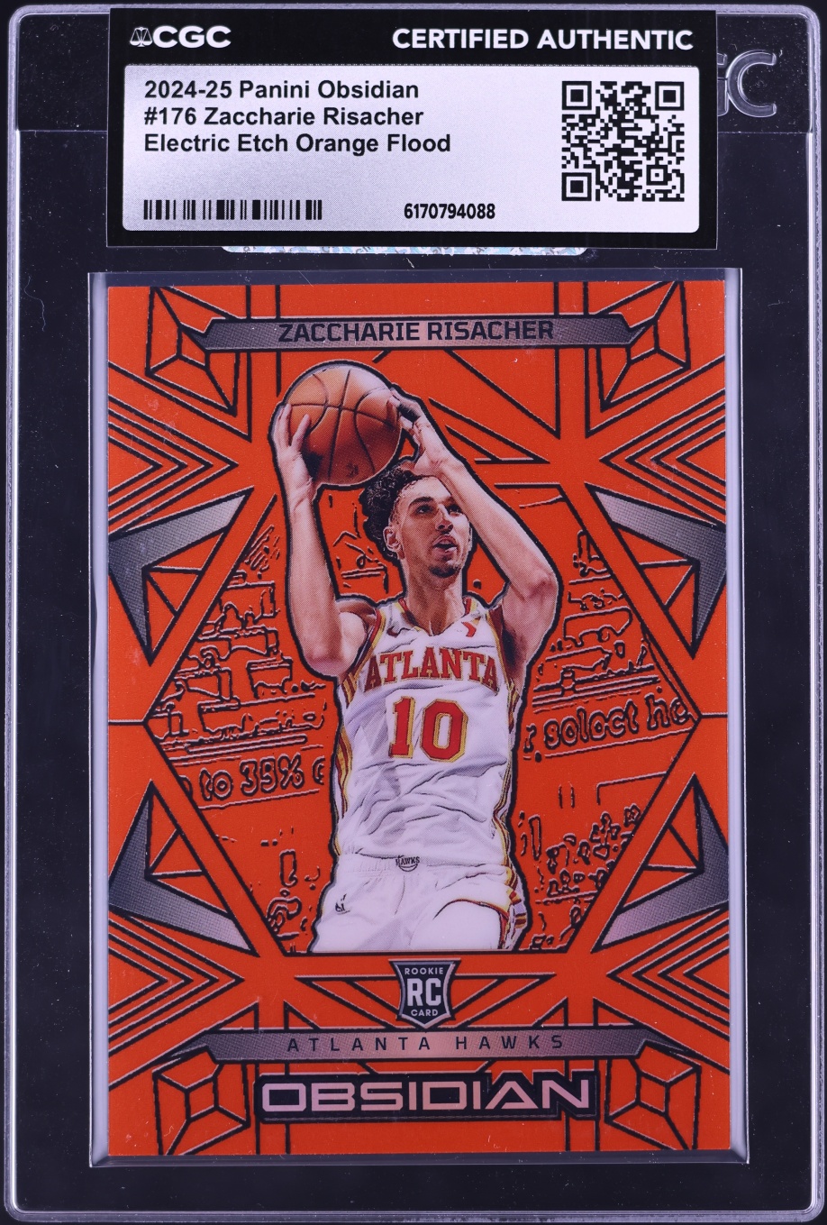 2024 Panini Obsidian Electric Etch Orange Flood Zaccharie Risacher ROOKIE /125 #176 CGC AUTH