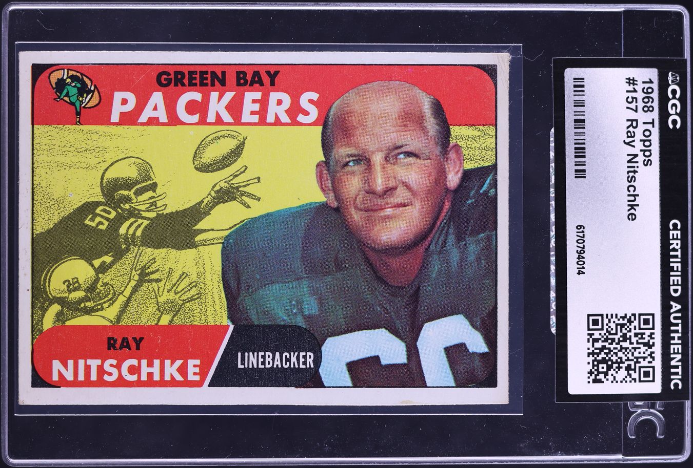 1968 Topps Football Ray Nitschke #157 CGC AUTH