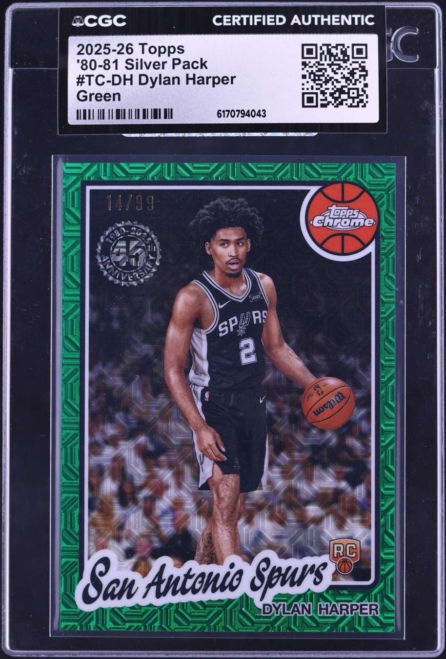 2025 Topps Chrome '80 Silver Pack Green Dylan Harper ROOKIE /99 #TC-DH CGC AUTH