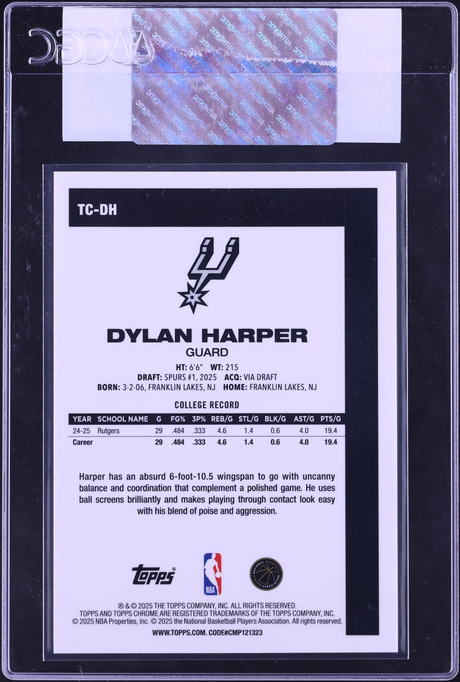 2025 Topps Chrome '80 Silver Pack Green Dylan Harper ROOKIE /99 #TC-DH CGC AUTH