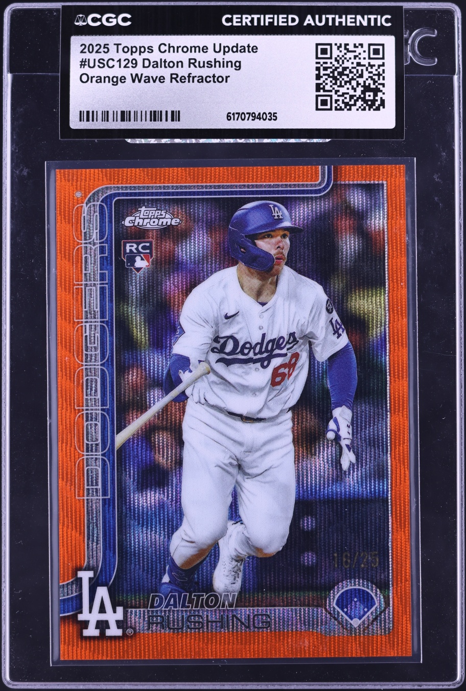 2025 Topps Chrome Update Orange Wave Refractor Dalton Rushing ROOKIE /25 #USC129 CGC AUTH