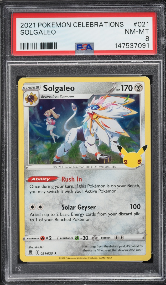 2021 Pokemon Sword & Shield Celebrations Holo Solgaleo #021 PSA 8 NM-MT