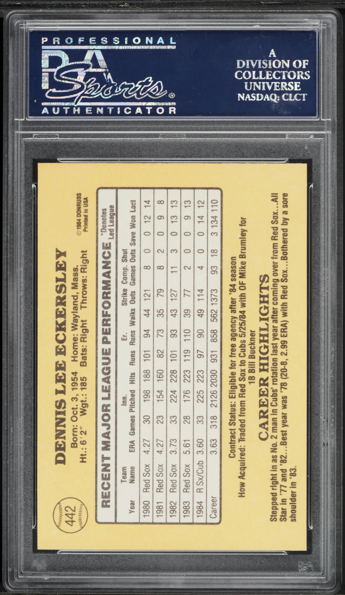 1985 Donruss Dennis Eckersley #442 PSA 8 NM-MT