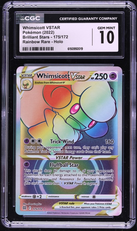2022 Pokemon Sword & Shield Brilliant Stars Rainbow Rare Whimsicott VSTAR #175 CGC 10 GEM MINT