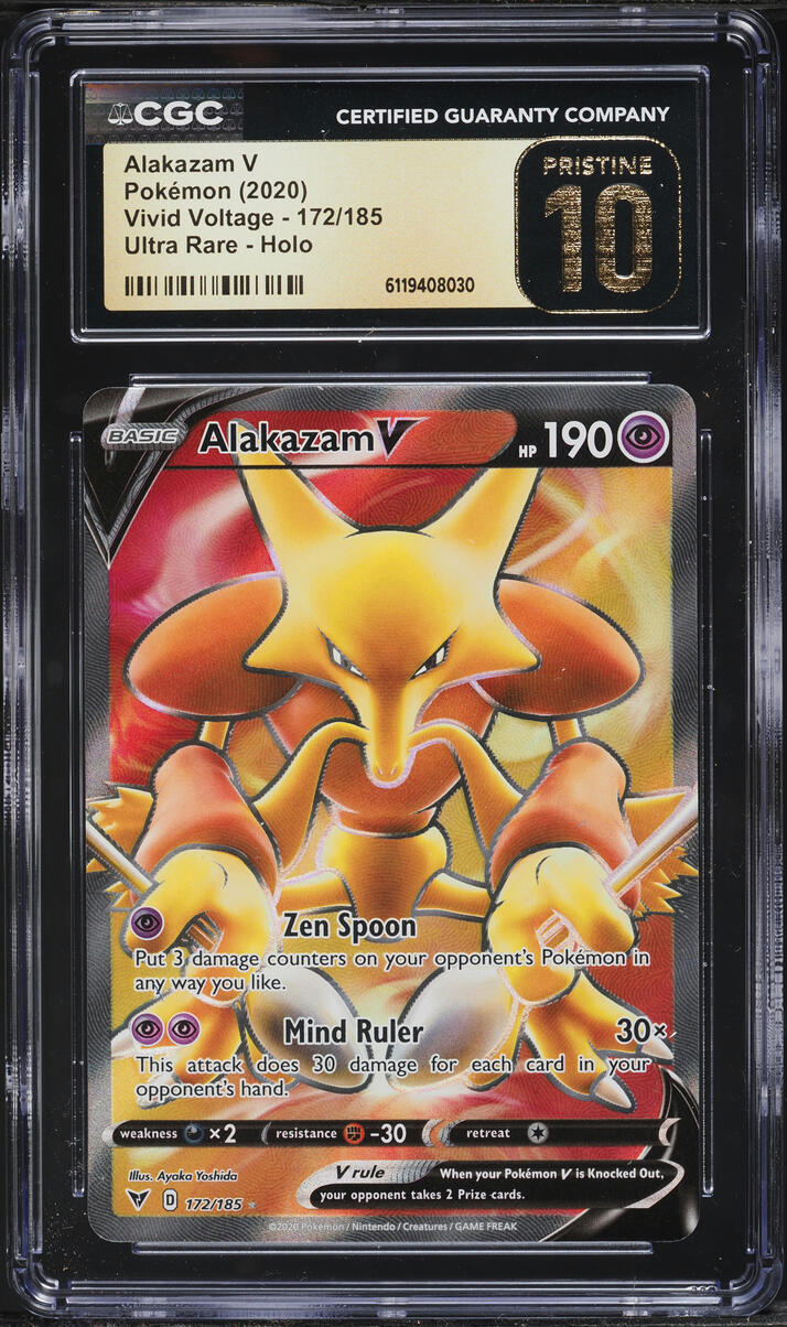 2020 Pokemon Sword & Shield Vivid Voltage Full Art Alakazam V #172 CGC 10 PRISTINE
