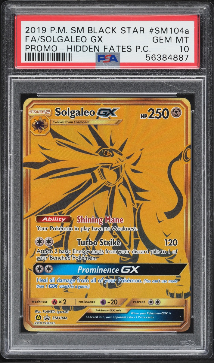 2019 Pokemon Sun & Moon Promo Hidden Fates Full Art Solgaleo GX #SM104A PSA 10 GEM MINT