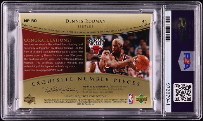2004 Exquisite Collection Number Pieces Dennis Rodman PATCH AUTO DNA 10 /91 #NP-RO PSA 10 GEM