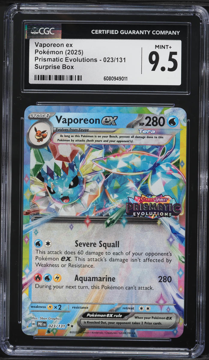 2025 Pokemon SV Prismatic Evolutions Surprise Box Vaporeon ex #23 CGC 9.5 MINT+